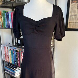 Petal & Pup Franklin puff sleeve black dress side slit midi nwot